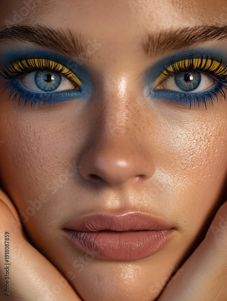 Obraz blue and yellow eyeshadow makeup model