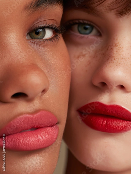 Obraz two faces close up portrait lips makeup
