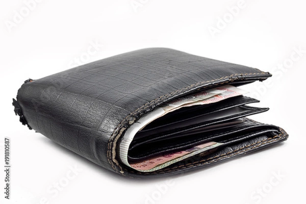 Obraz Black wallet with money.
