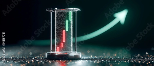 Obraz 砂時計と株価チャート　時間と投資判断のコンセプト