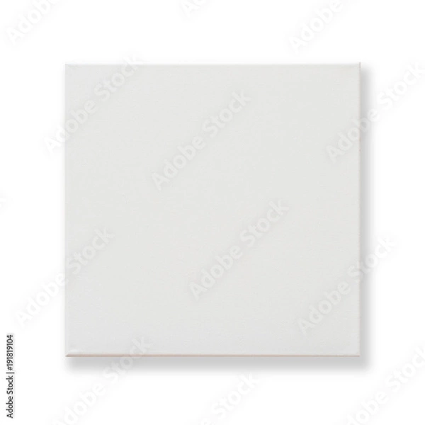 Fototapeta White blank canvas fabric texture square backdrop for oil painting isolated (clipping path)