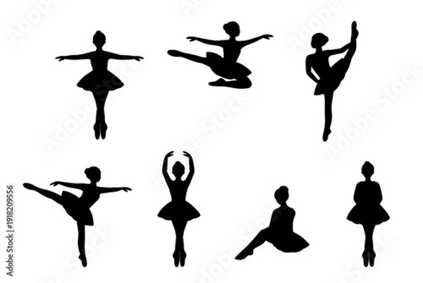 Obraz シルエット　バレリーナ　いろいろなポーズのセット