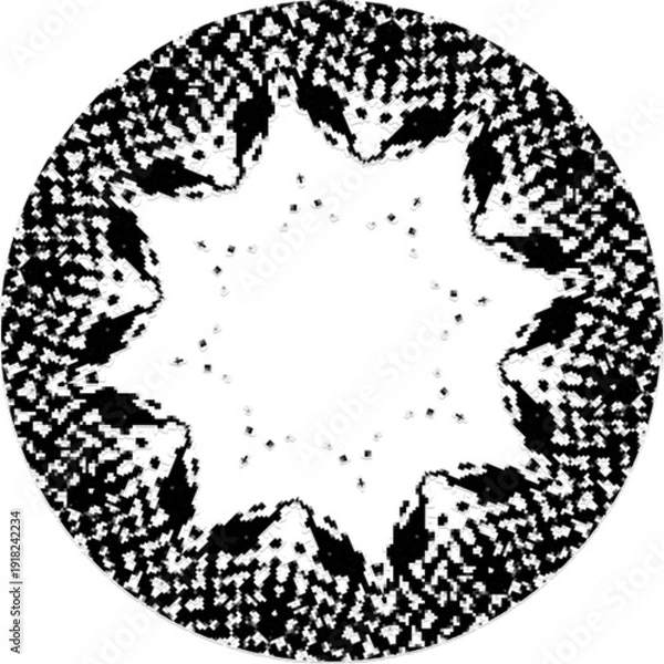 Obraz Black Halftone Dot Composition with Mandala Inspired Geometry
