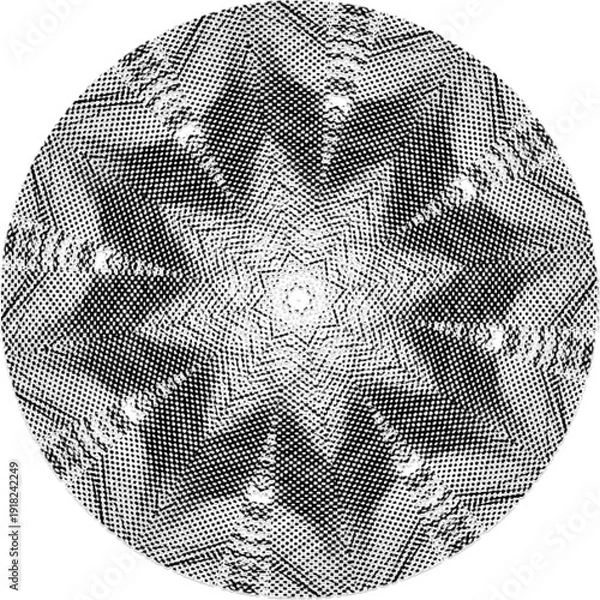 Obraz Black Halftone Dot Composition with Mandala Inspired Geometry
