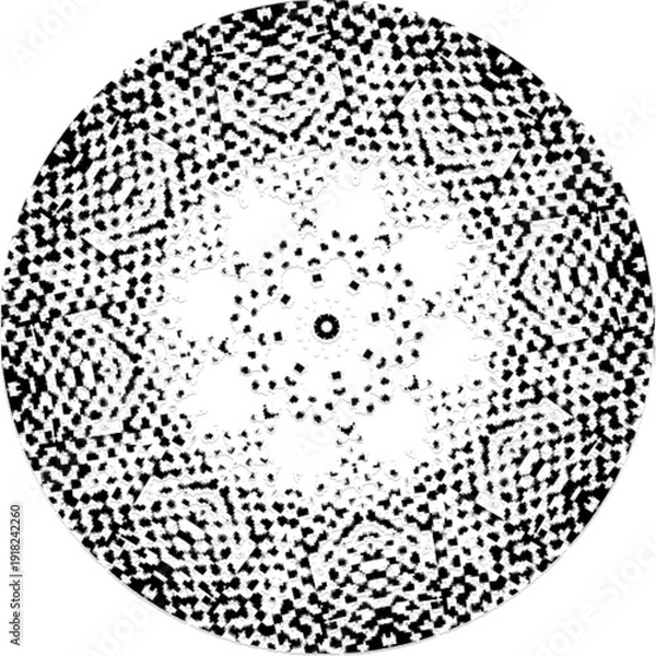 Obraz Black Halftone Dot Composition with Mandala Inspired Geometry