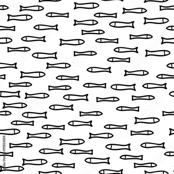 Fototapeta Vector seamless doodles sardines pattern.