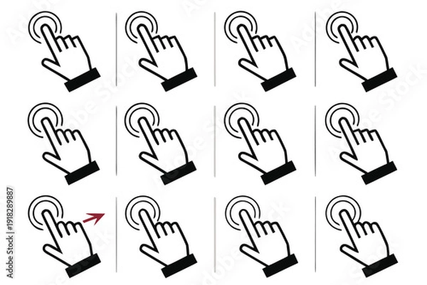 Obraz Pixel Mouse Cursor Icon Set – Arrow and Hand Pointer in 8 Bit Retro Style