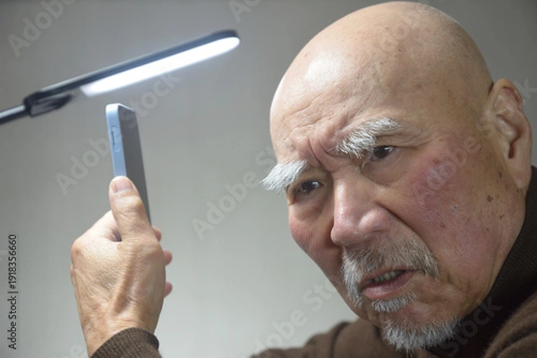 Obraz スマートフォンを操作する老人