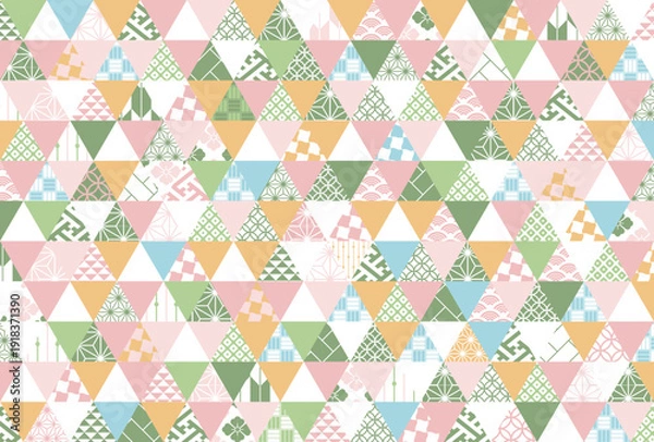 Obraz 【春の背景素材】伝統文様のカラフルな和柄イラスト