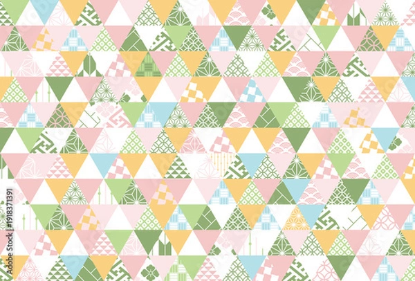 Obraz 【春の背景素材】伝統文様のカラフルな和柄イラスト