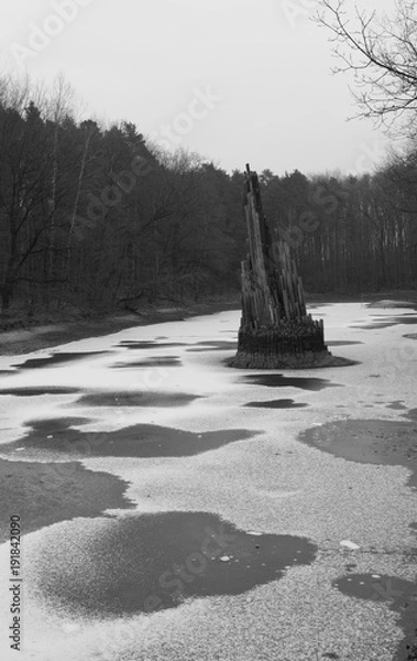 Obraz Frozen lake with stone structure