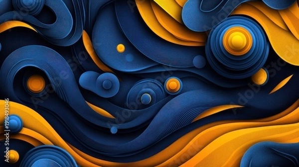 Obraz Vibrant blue and yellow abstract background with wavy patterns