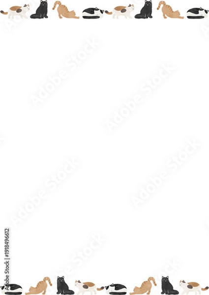 Obraz 水彩風のかわいい猫フレーム素材｜猫・動物・ペット・白背景・余白
