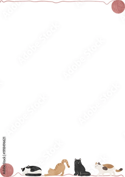Obraz 水彩風のかわいい猫フレーム素材｜猫・動物・ペット・白背景・余白