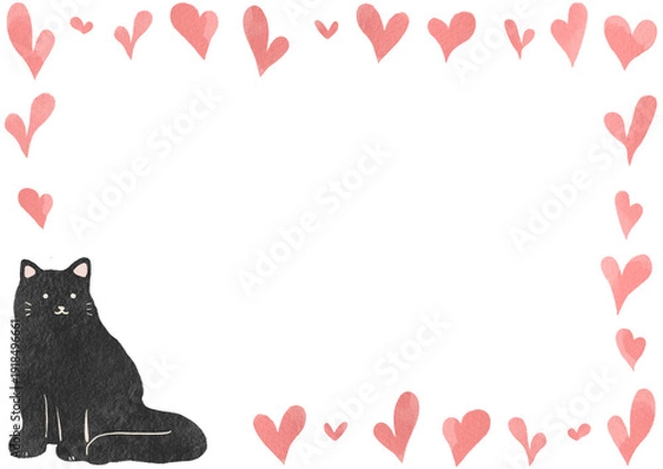 Obraz 水彩風のかわいい猫フレーム素材｜猫・動物・ペット・白背景・余白