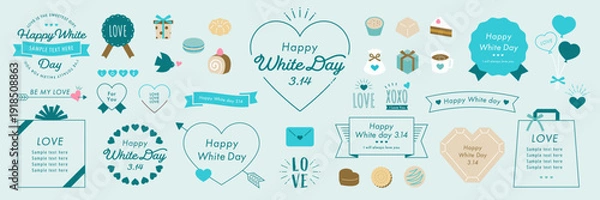 Obraz くすんだブルーのホワイトデーデザインアイデアセット