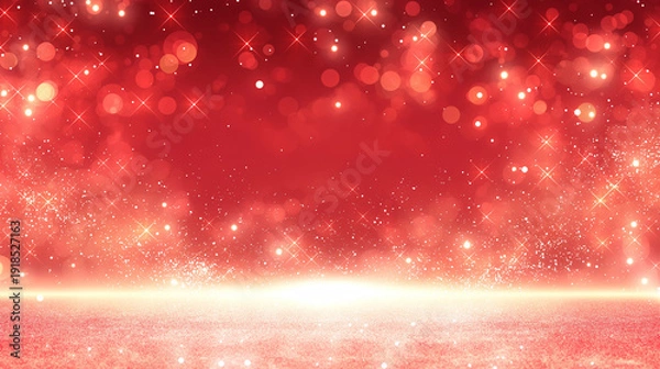Obraz 母の日やバレンタイン、クリスマス　赤とゴールドの輝く光の粒子とボケ味の華やかなバックグラウンド素材