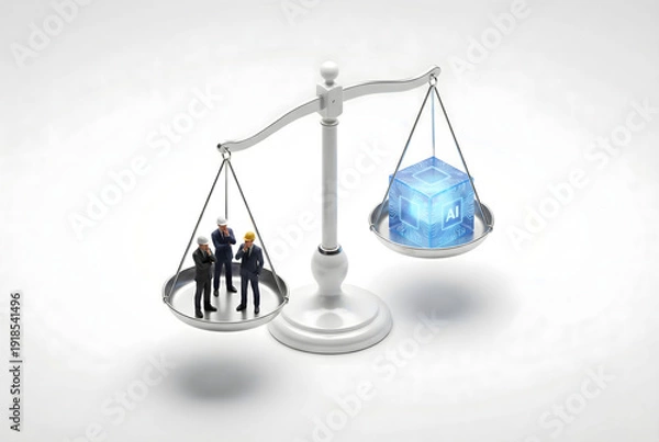Obraz 天秤で比較される人間の労働力と人工知能の価値・コスト
