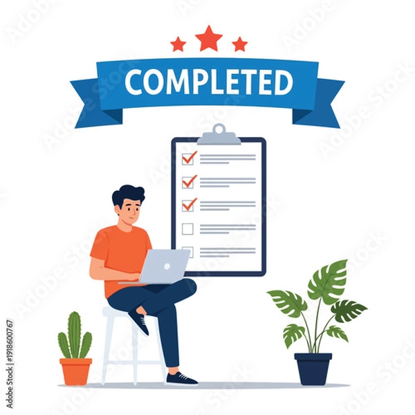 Obraz Successful Task Completion Man Working Online