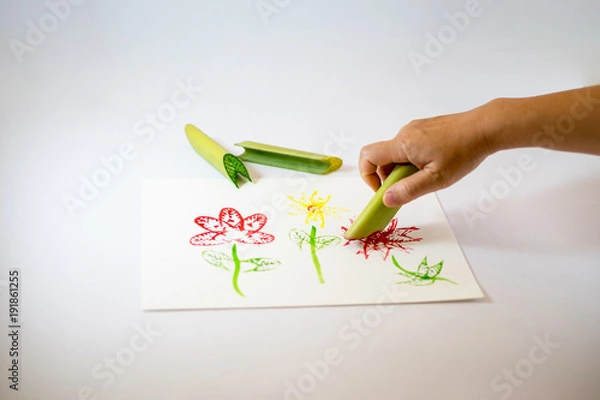 Fototapeta The stampling art from banana steam on white paper