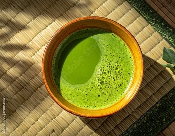 Obraz 陶器の器に注がれた抹茶