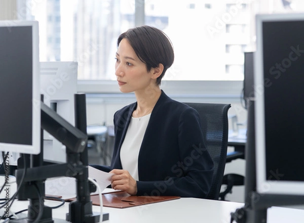 Obraz パソコンを見る女性