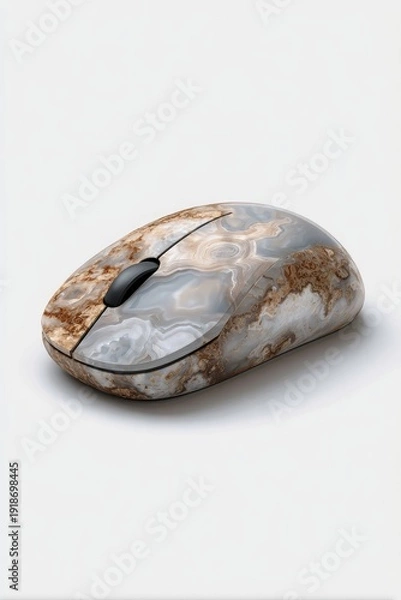 Obraz A computer mouse with a marble-like patterned surface on white background