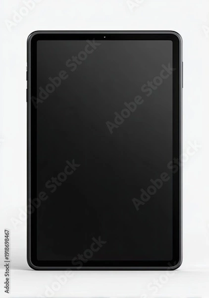 Obraz Black tablet computer, screen off, on a white background