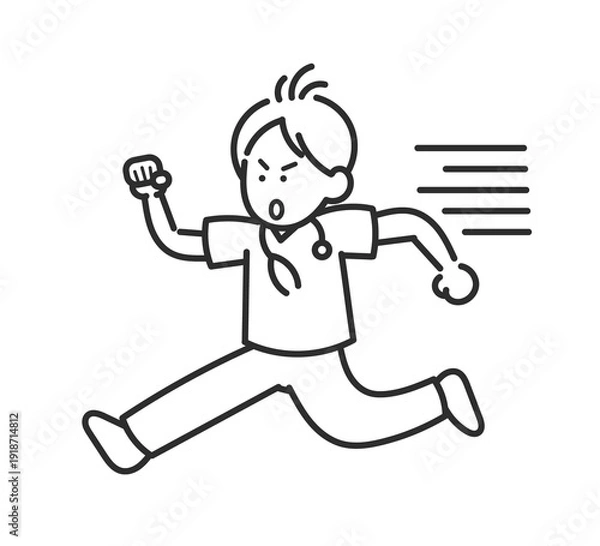 Obraz 忙しく走り回る医師のイラスト　線画のみ