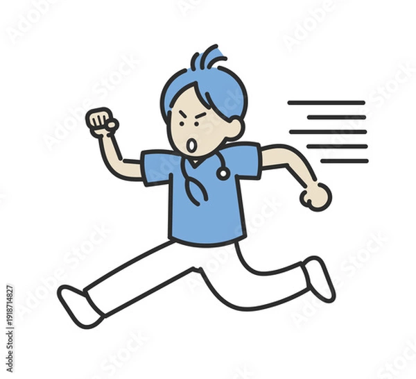 Obraz 忙しく走り回る医師のイラスト