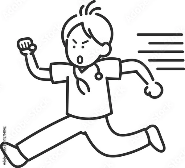 Obraz 忙しく走り回る医師のイラスト　線画のみ