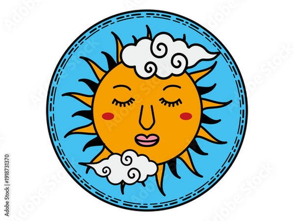 Obraz 顔のある太陽の神秘的なアイコン：ヴィンテージ・占星術