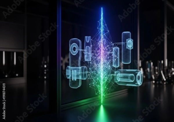 Fototapeta Visualizing advanced digital intelligence shaping future product innovation within a dynamic development laboratory, evolution, Artificial intelligence, futuristic