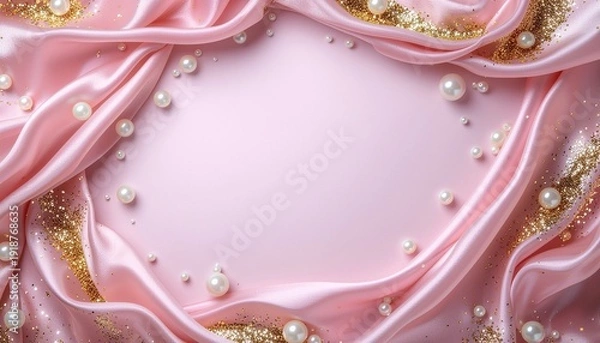 Obraz 上品な光沢を放つピンクのシルクドレープと、真珠のアクセントが美しいメッセージフレーム