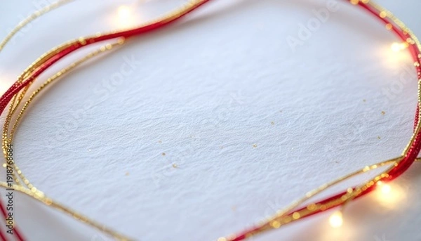 Obraz 上品な白和紙の背景に水引の曲線と温かみのある光が灯る、お祝い用の背景素材