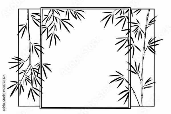 Obraz A minimalist bamboo leaf design element with a rectangular frame and transparent background