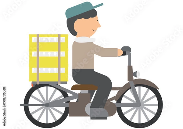 Obraz 昔懐かしい自転車で牛乳を運ぶ配達員のイラスト素材