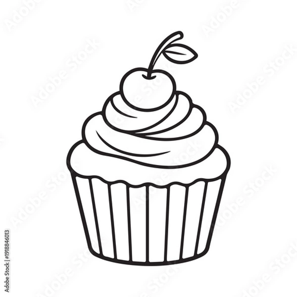 Fototapeta Vector linear cupcake with cherry