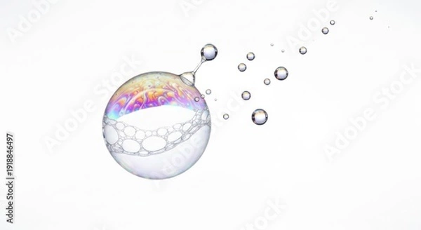 Obraz Soap bubble bursting, trailing smaller droplets