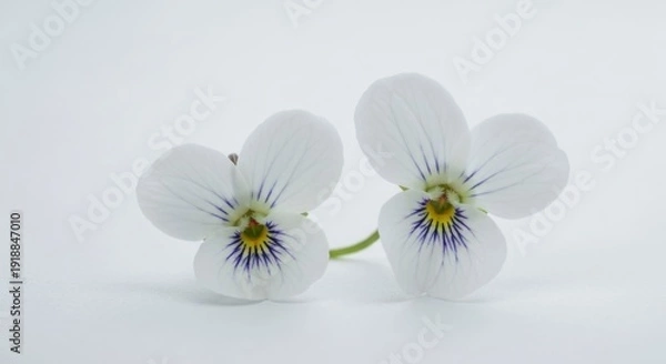 Obraz Two delicate white violets on a plain background