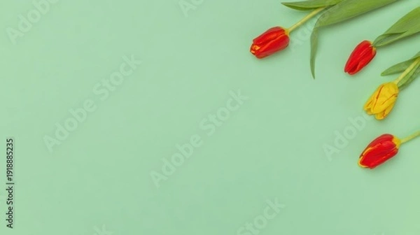 Obraz 緑の背景とチューリップ