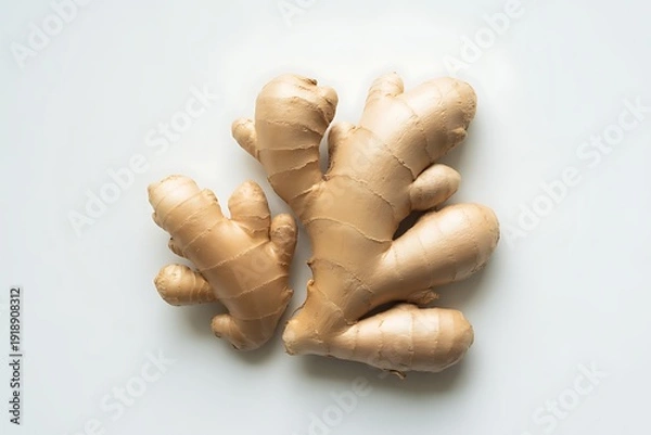 Obraz Fresh ginger roots on white background for culinary use