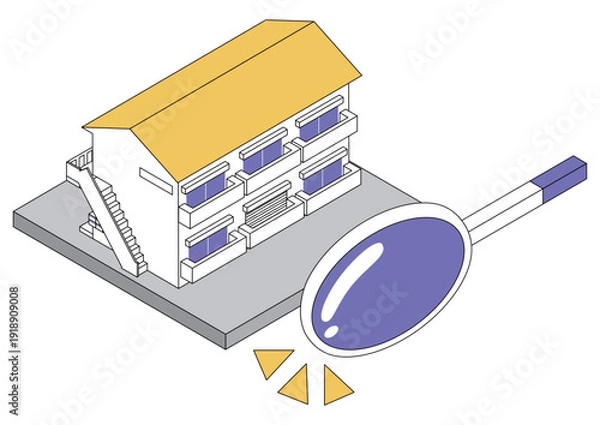 Obraz 物件管理や老朽化調査のイメージの賃貸アパートの建物点検と不動産査定のアイソメトリックイラスト