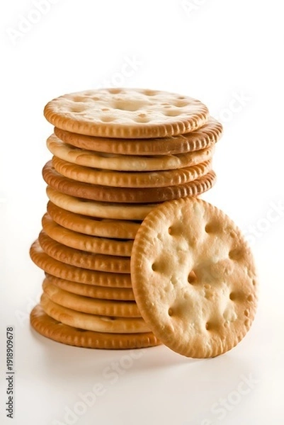 Obraz Stack of delicious crackers on white background for snacking