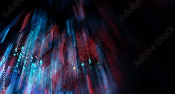 Obraz Block chain network/Blockchain network concept , Distributed register technology , Block chain text and computer connection with colored background