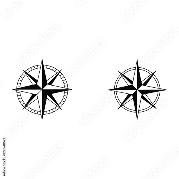 Obraz Compass Vector, Silhouette, Illustration