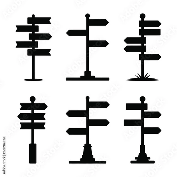 Obraz Direction Signpost Vector, Silhouette, Illustration