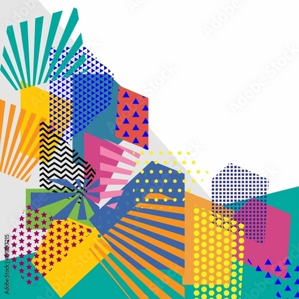 Obraz Colorful trendy geometric flat elements of pattern memphis. Pop art style texture. Modern abstract design poster and cover template