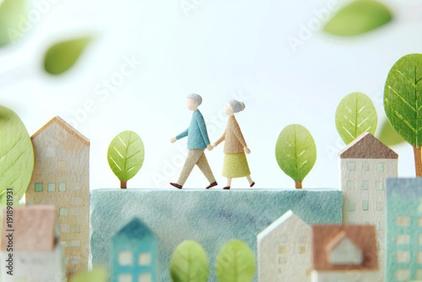 Obraz 高齢者に優しい安心安全な街づくり風景
