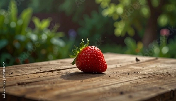 Obraz ナチュラルな木製テーブルの上に、完熟いちごを一粒だけ配置したミニマル静物写真。
鮮やかな赤と立体感のある種子、瑞々しいグリーンの葉を高精細に描写。
背景は春のガーデンを柔らかくぼかし、軽やかで明るい空気感を演出。
食品広告、パッケージデザイン、春キャンペーンに最適なクリーン構図。